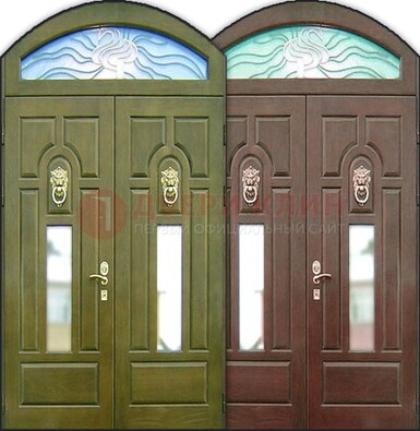 Стальная арочная дверь со стеклом ДА-17 для монолитного дома в Ликино-Дулево