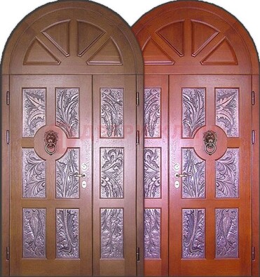 Металлическая арочная дверь со стеклом ДА-28 в коттедж в Ликино-Дулево