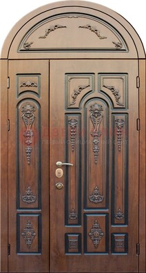 Арочная железная дверь с виноритом и узором ДА-36 в Ликино-Дулево
