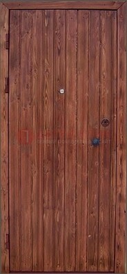 Коричневая железная дверь с евровагонкой ДЕ-18 в Ликино-Дулево