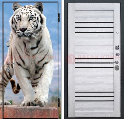 Стальная дверь с фотопечатью тигра ДФ-12 в Ликино-Дулево
