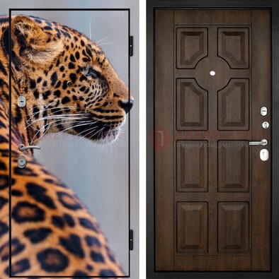 Металлическая дверь с фотопечатью леопарда ДФ-26 в Ликино-Дулево