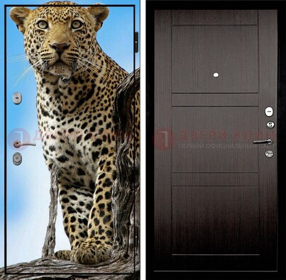 Железная дверь с рисунком гепарда снаружи ДФ-27 в Ликино-Дулево