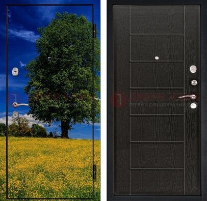 Железная дверь с фотопечатью дерева в поле ДФ-36 в Ликино-Дулево