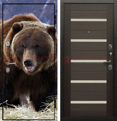 Железная дверь с фотопечатью медведя ДФ-7 в Ликино-Дулево