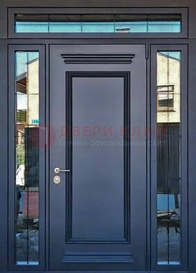 Черная металлическая дверь с фрамугой и филенкой ДФГ-19 в Ликино-Дулево