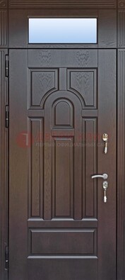 Железная дверь с фрамугой в коричневом цвете ДФГ-22 в Ликино-Дулево