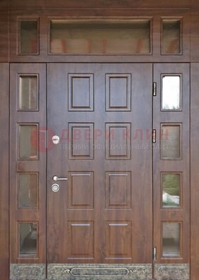 Стальная дверь МДФ со стеклом и фрамугами для дома ДФГ-29 в Ликино-Дулево