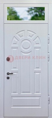 Белая входная дверь со стеклом и верхней фрамугой ДФГ-3 в Ликино-Дулево