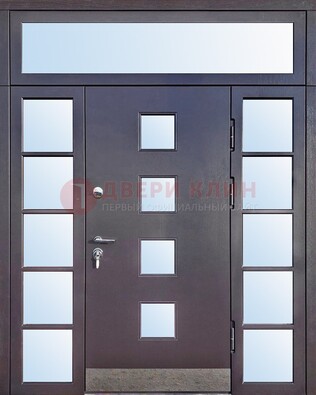 Современная железная дверь со стеклом и фрамугами ДФГ-4 в Черноголовке