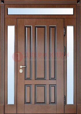 Железная дверь со стеклом и фрамугами в коричневом цвете ДФГ-8 в Ликино-Дулево