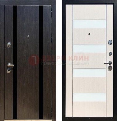 Черная железная дверь с МДФ и декоративными вставками ДМ-157 в Ликино-Дулево