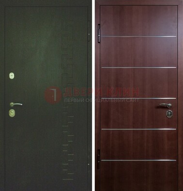 Темная металлическая дверь с МДФ ламинат с молдингами внутри ДМ-16 в Ликино-Дулево