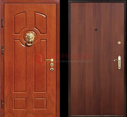 Оранжевая стальная дверь с МДФ ламинат внутри ДМ-18 в квартиру в Ликино-Дулево