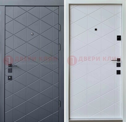 Серая железная дверь с МДФ с внутренней белой стороной ДМ-201 в Ликино-Дулево