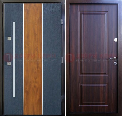 Современная входная дверь и с коричневой МДФ внутри ДМ-236 в Ликино-Дулево
