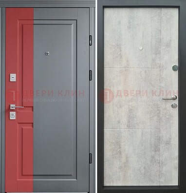 Серая с красной полосой металлическая дверь МДФ ДМ-245 в Ликино-Дулево