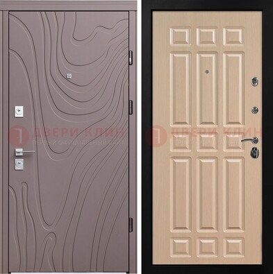 Светло-коричневая железная филенчатая дверь с рисунком МДФ ДМ-283 в Ликино-Дулево