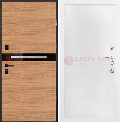 Железная коричневая дверь с МДФ в белом цвете ДМ-313 в Ликино-Дулево