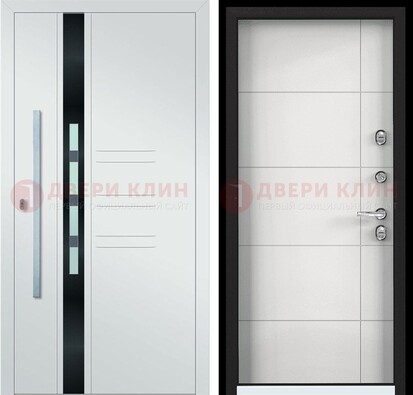 Металлическая дверь в белом цвете с МДФ ДМ-323 в Ликино-Дулево