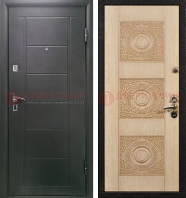 Темная железная дверь с МДФ в квартиру ДМ-344 в Ликино-Дулево