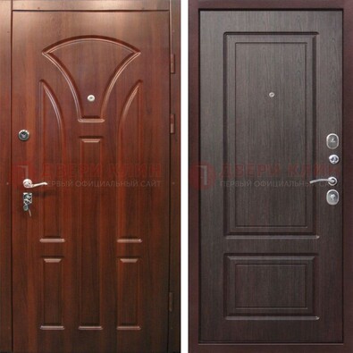Темная железная дверь с коричневыми МДФ ДМ-376 в Ликино-Дулево