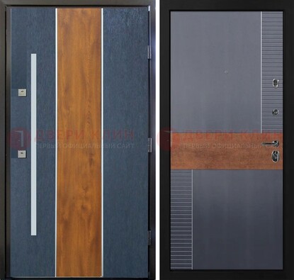 Темная металлическая дверь МДФ со вставками ДМ-411 в Ликино-Дулево