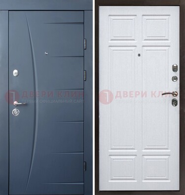 Темно-синяя стальная дверь МДФ белая внутри ДМ-435 в Ликино-Дулево