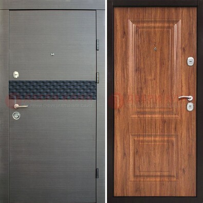 Темная стальная дверь МДФ с декоративной вставкой ДМ-440 в Ликино-Дулево