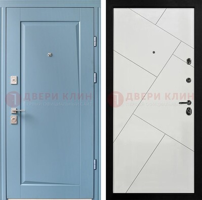 Синяя железная дверь с МДФ панелями ДМ-491 в Ликино-Дулево