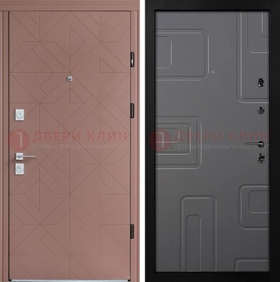 Красная стальная дверь в квартиру с МДФ хайтек ДМ-493 в Ликино-Дулево