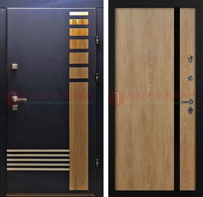 Черная металлическая дверь с МДФ хайтек ДМ-513 в Ликино-Дулево