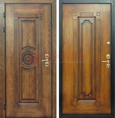 Коричневая металлическая дверь с массивом дуба с рисунком ДМД-10 в Ликино-Дулево
