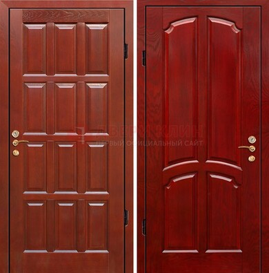Красная металлическая дверь с массивом дуба ДМД-15 в Ликино-Дулево