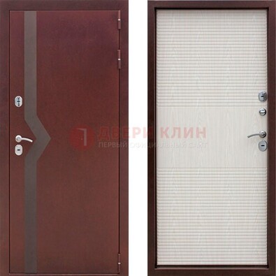 Бордовая металлическая дверь с порошковым напылением ДП-100 в Ликино-Дулево