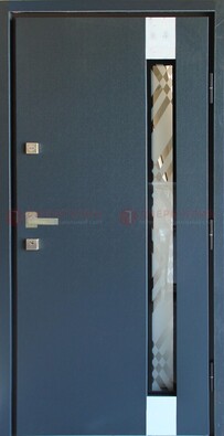 Серая стальная дверь с порошковым покрытием и стеклянной вставкой ДП-216 в Ликино-Дулево
