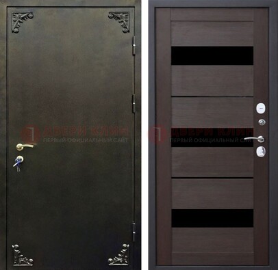 Входная дверь с порошковым покрытием с коричневой МДФ со стеклом ДП-236 в Ликино-Дулево