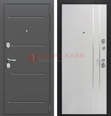 Серая железная дверь с порошковым напылением и МДФ с молдингами ДП-264 в Ликино-Дулево