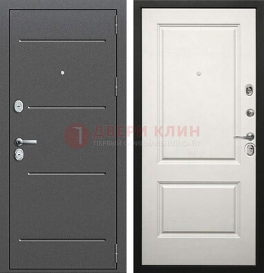 Серая стальная дверь с порошковым покрытием и светлой МДФ ДП-266 в Ликино-Дулево