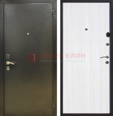 Стальная темно-серая дверь с порошковой отделкой и МДФ Белый ясень ДП-279 в Ликино-Дулево