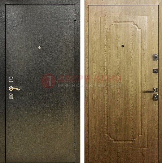 Темно-серая входная дверь с порошковым покрытием и МДФ Золотой дуб ДП-291