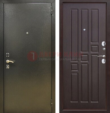 Входная темно-серая дверь с порошковым напылением и коричневой МДФ ДП-301 в Ликино-Дулево