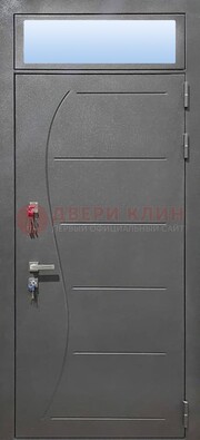 Чёрная входная дверь с порошковым окрасом и стеклом ДП-313 в Солнечногорске