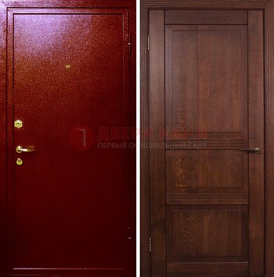 Красная железная дверь с порошковым окрасом ДП-58 в Ликино-Дулево