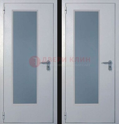 Белая металлическая противопожарная дверь с декоративной вставкой ДПП-5 в Ликино-Дулево