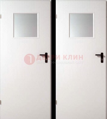 Белая железная противопожарная дверь с декоративной вставкой ДПП-6 в Ликино-Дулево