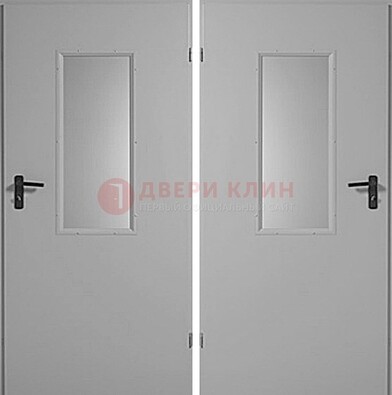 Белая металлическая противопожарная дверь с декоративной вставкой ДПП-7 в Ликино-Дулево