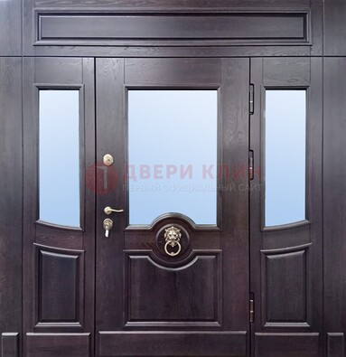 Филенчатая металлическая дверь с панелью МДФ и стеклом ДПР-102 в Ликино-Дулево