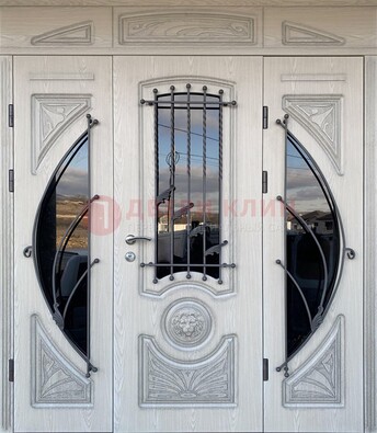 Большая парадная дверь Винорит со стеклом и ковкой ДПР-108 в Ликино-Дулево