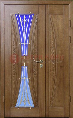 Коттеджная парадная дверь со стеклянными вставками и ковкой ДПР-26 в Ликино-Дулево